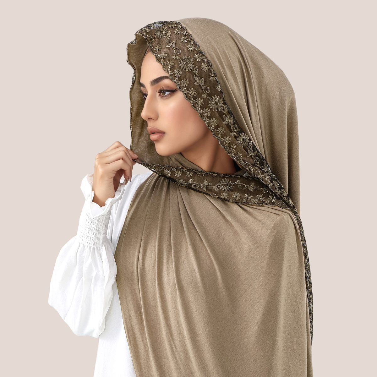 Head Wrap Turban - Dentelle broderie coton Jersey musulman Hijab