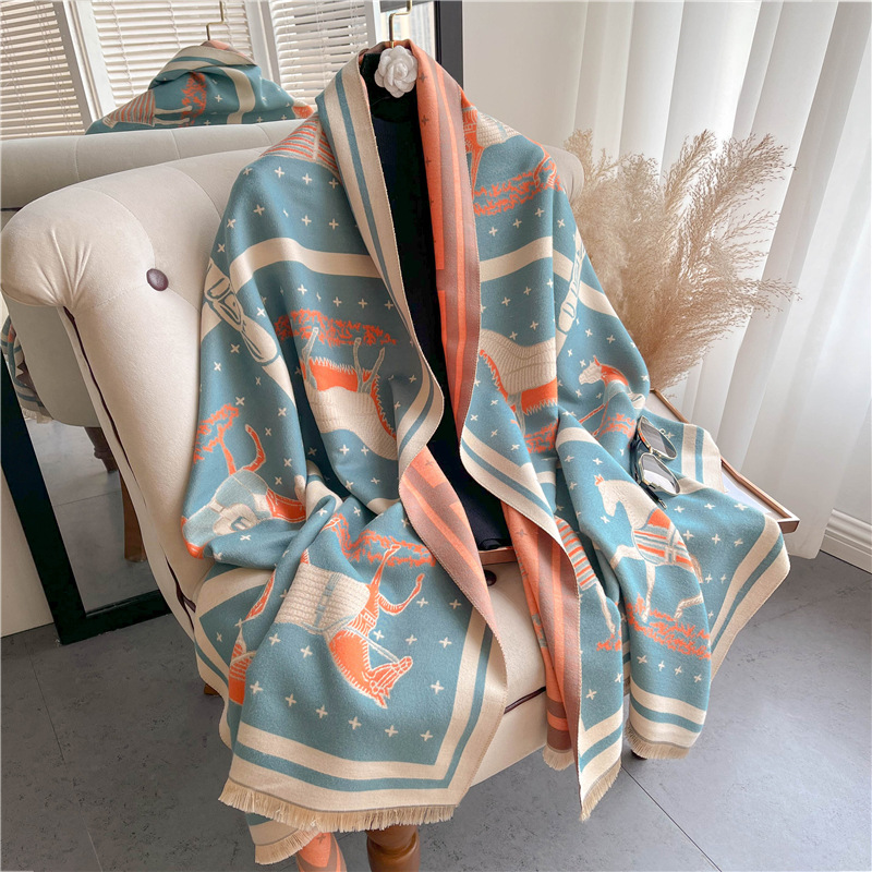 Woven Scarf Blanket - Couverture en cachemire épais imprimé cheval
