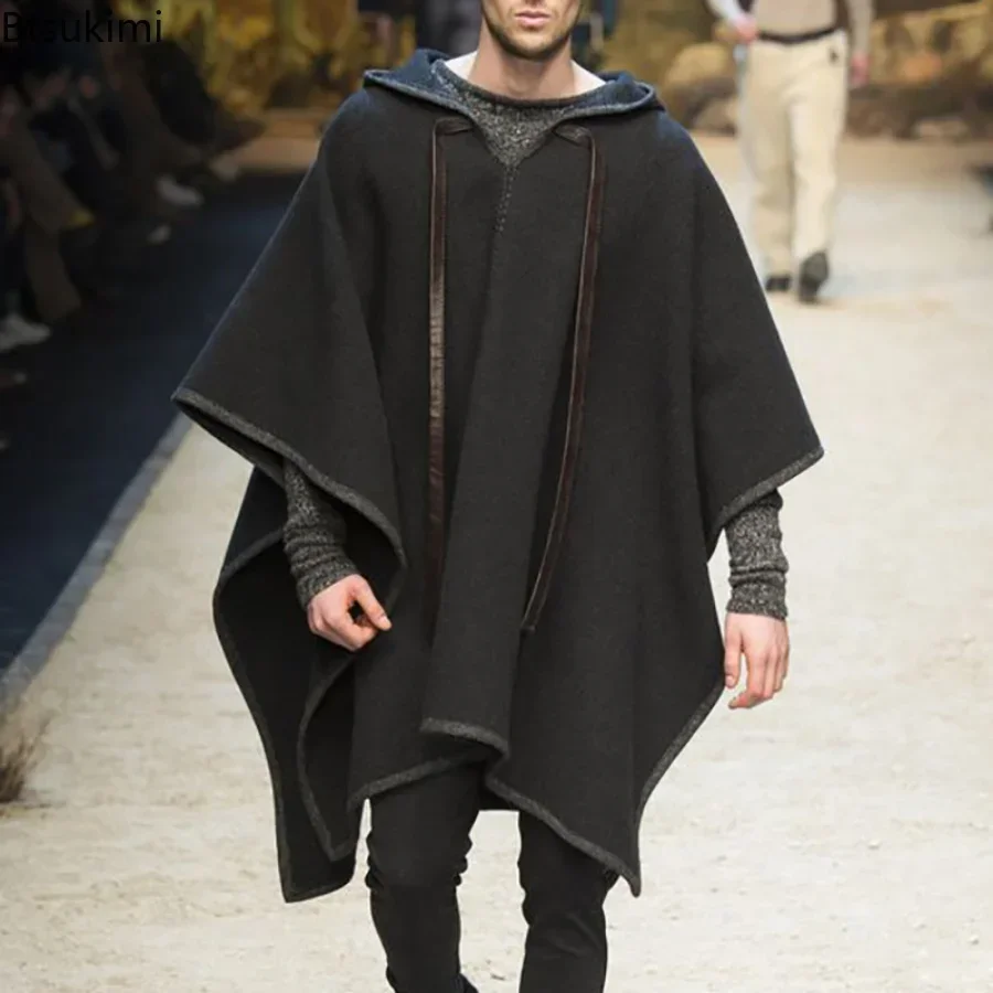 Muffler Men Wool - Poncho à capuche en laine imprimé