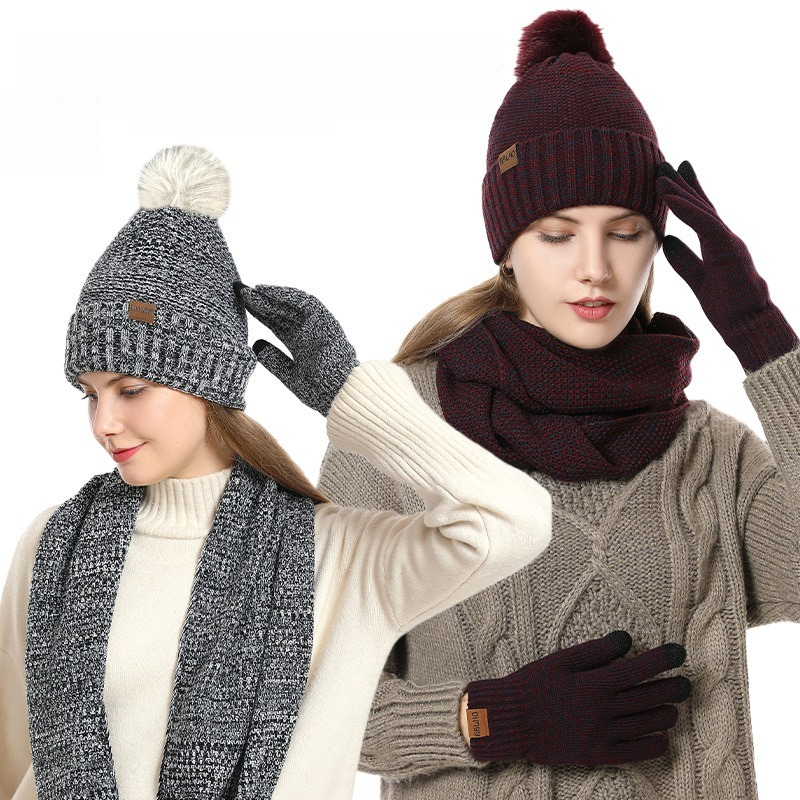 Infinity Scarf Knit - Ensemble tricoté 3 pièces pour femme,