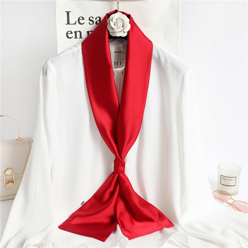 Ascot Neck Scarf - Écharpe longue en soie unie rouge