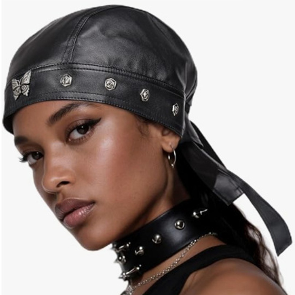 Bandana Doo Rag - Casquette de motard noire en cuir
