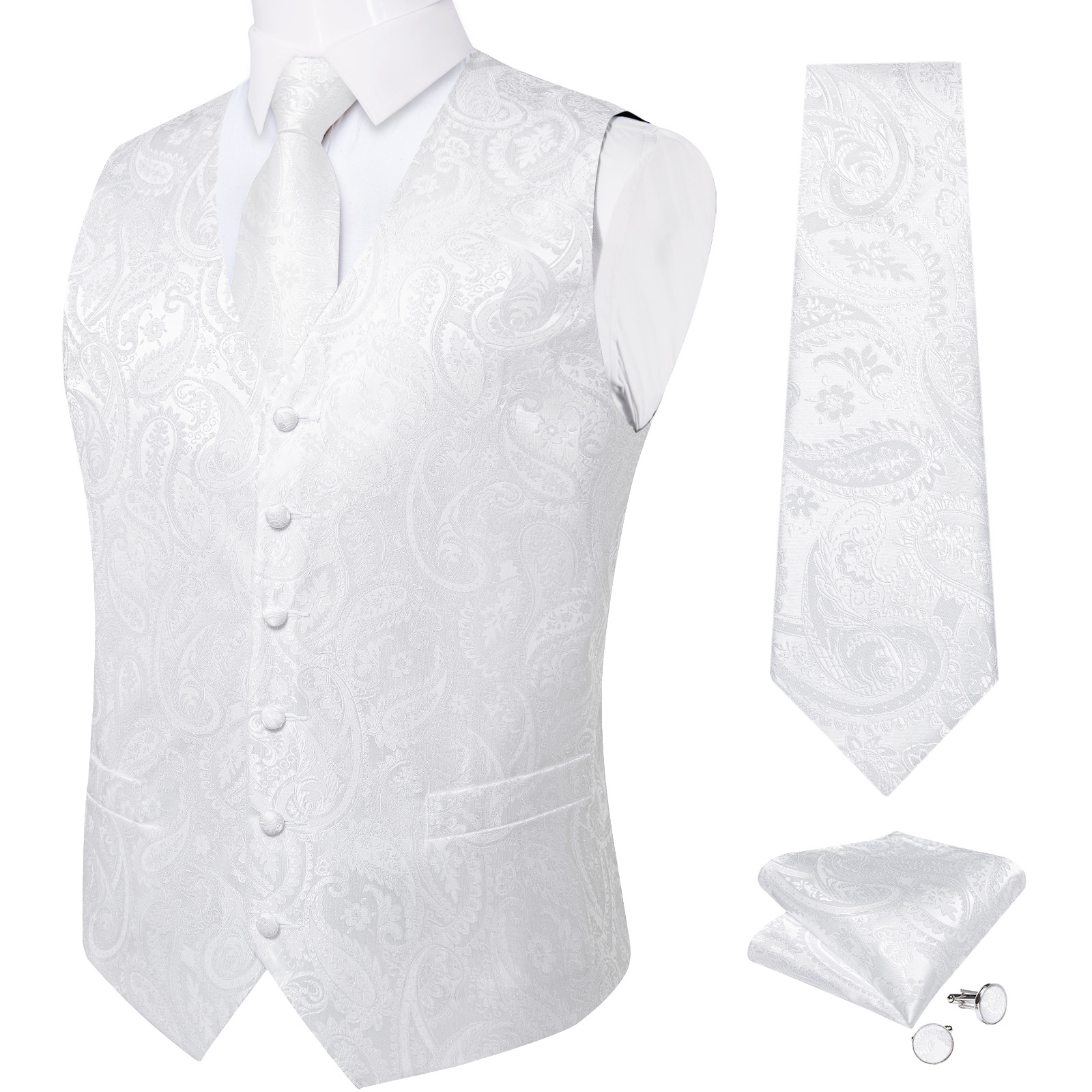 Gilet de mariage blanc pur pou - Pocket Square Set avis et prix