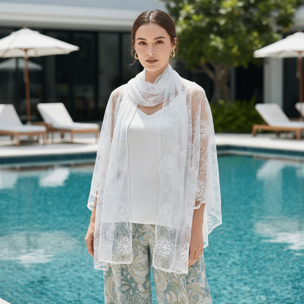 Écharpe en dentelle brodée flo - Stole Wedding Shawl avis et prix
